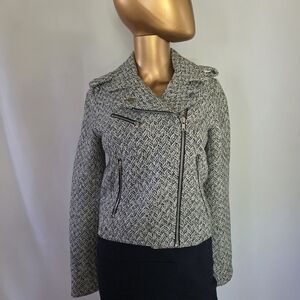 GAP Women's Black & White Tweed Zip-Front Blazer Jacket